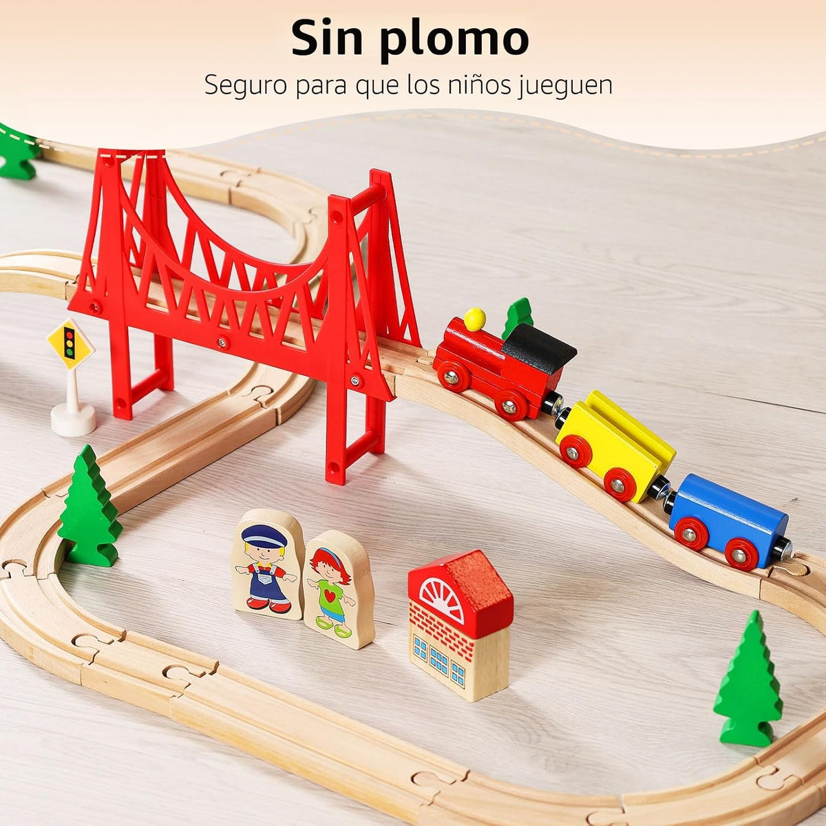 SainSmart Jr. Juego de Tren de Madera para Niños Pequeños - Vías de Madera de Doble Cara Compatible con Brio, Thomas, Melissa y Doug - Expandible, Cambiable - Tren de Juguete de Madera para Niños de 3
