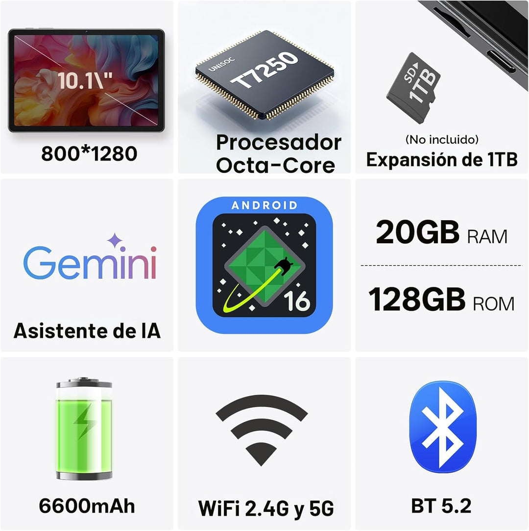 SHARECLOUD Tablet Android 16 de 10.1 pulgadas con procesador Octa-C...