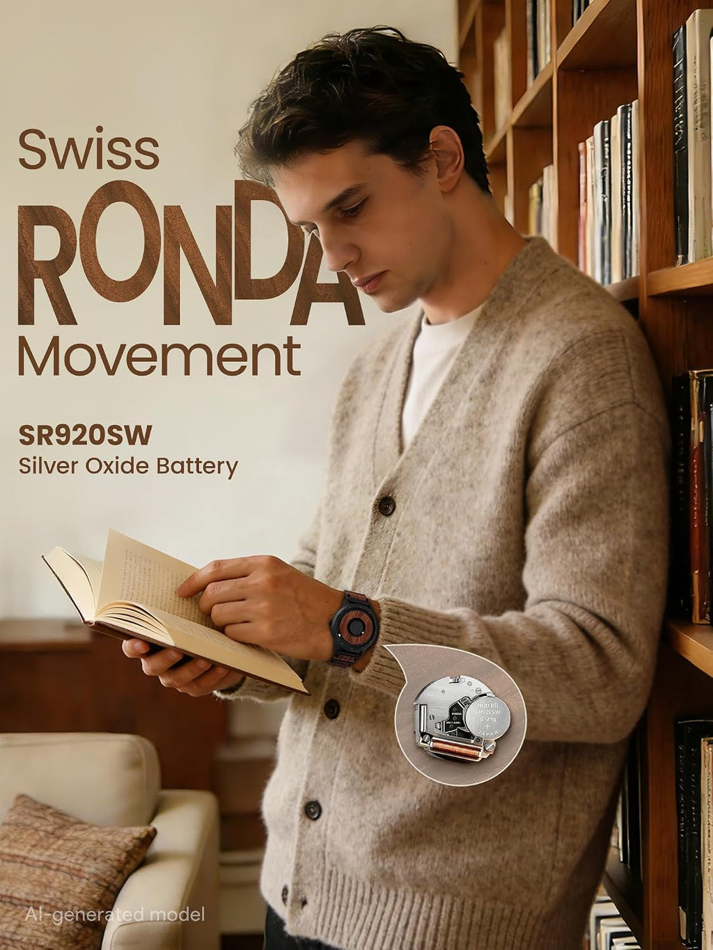 EUTOUR Reloj de Madera para Hombre Magnético con Movimiento Suizo QTZ Dial de Cuentas Flotantes 40mm