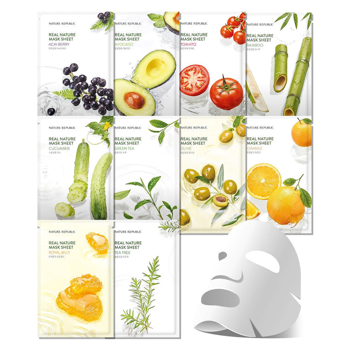 Nature Republic Real Nature - Juego de mascarillas faciales (10 uni...