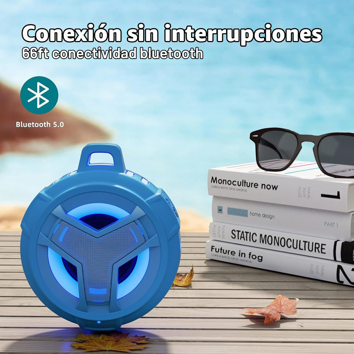 EBODA Altavoz impermeable Bluetooth para ducha, IPX7, flotante, portátil, inalámbrico, pequeños altavoces con luz, tiempo de reproducción de 24 horas para playa, piscina, accesorios de kayak, regalos