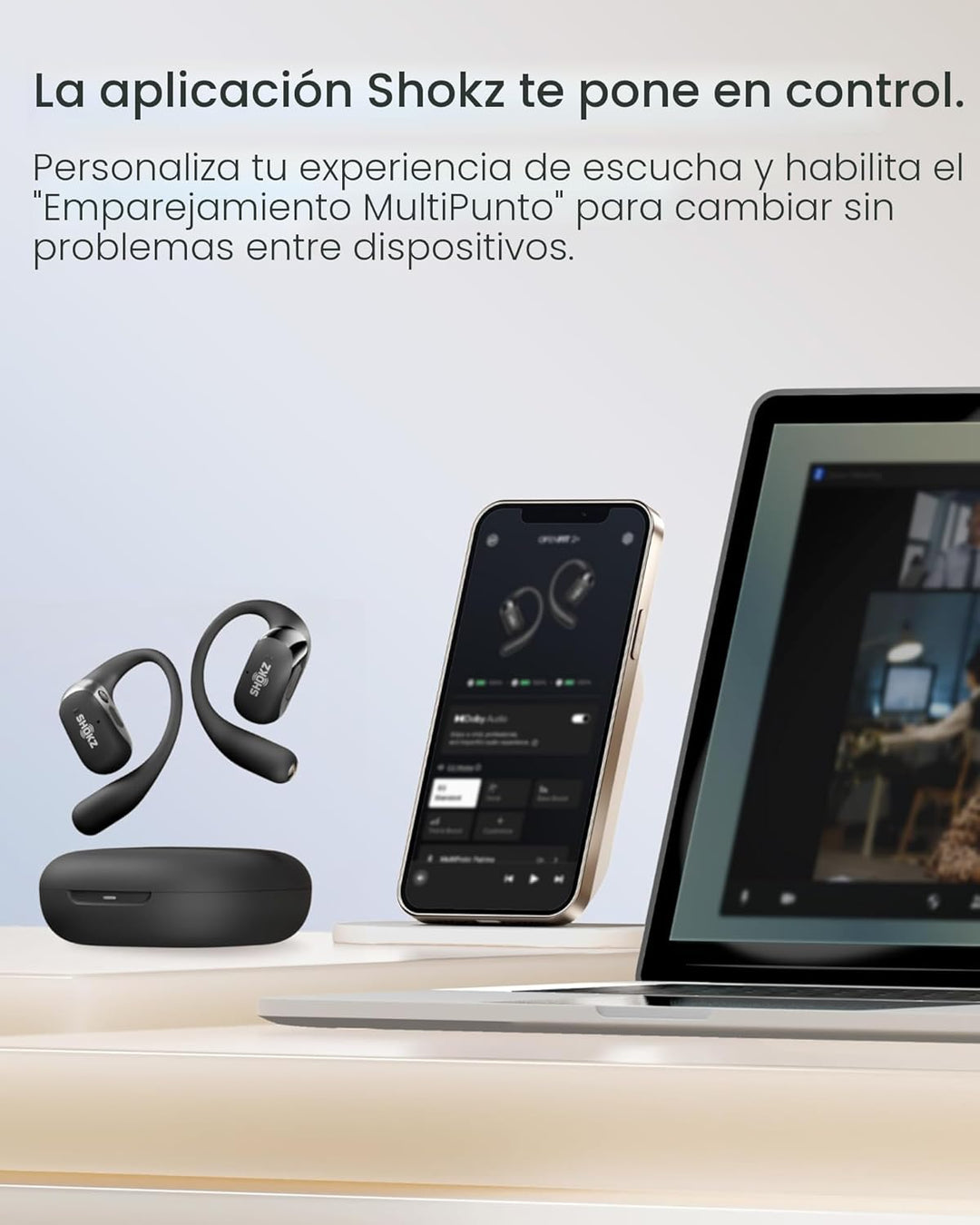SHOKZ Nuevos auriculares OpenFit 2+ de oreja abierta, habilitados p...
