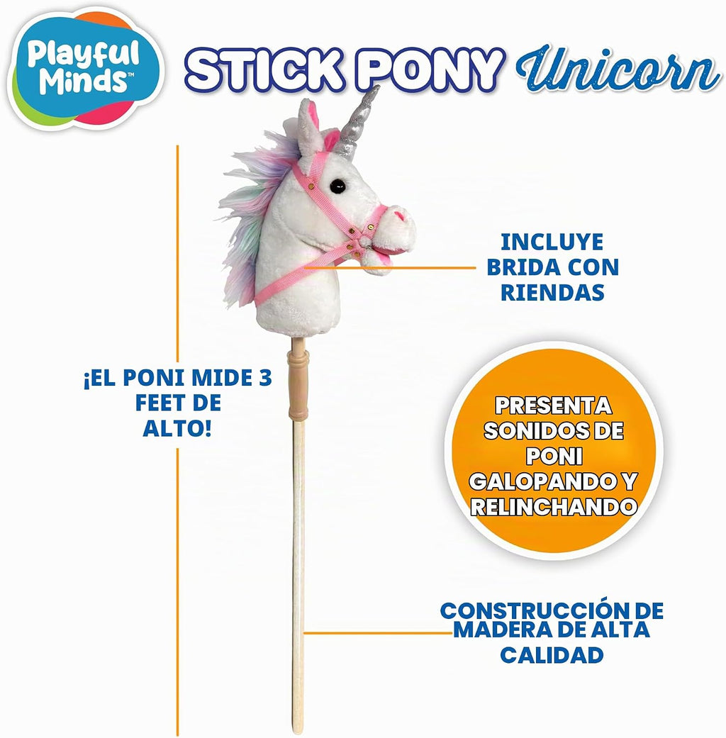 Stick Horse Unicorn | Palo de caballo de peluche hecho a mano, rosa/blanco