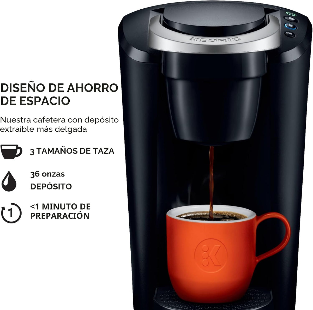 Keurig K-Compact - Cafetera de cápsulas K-Cup de una sola porción, con 3 tamaños de preparación, función Smart Start, depósito extraíble de 36 onzas, negro