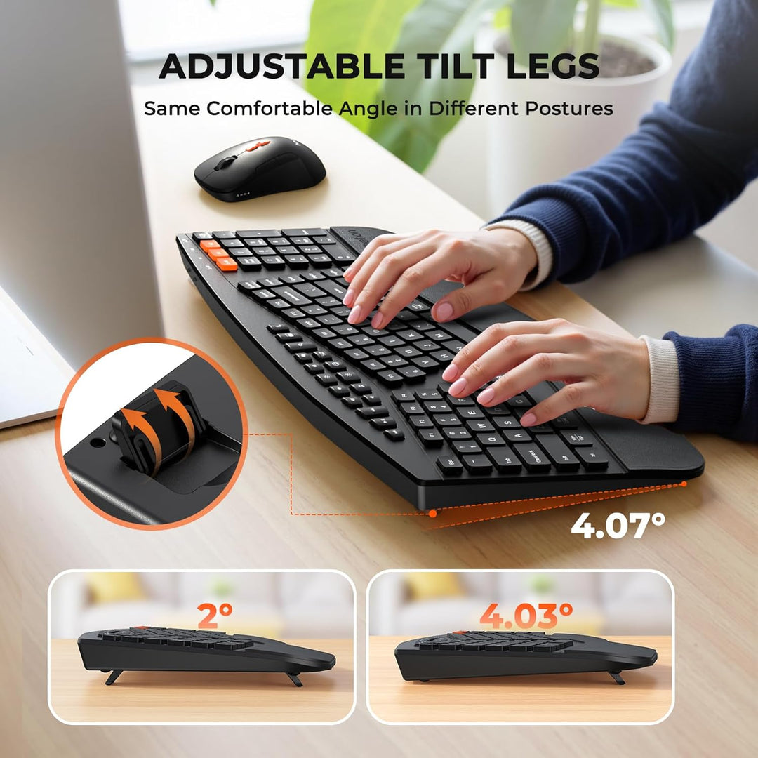 MEETION Teclado y mouse ergonómicos, teclado Bluetooth multidisposi...