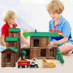 Wondertoys Juego de troncos de madera de villa grande, 456 piezas, troncos de madera real, troncos de construcción clásicos a partir de 3 años, el mejor juego de regalo de construcción retro, regalos educativos de ingeniería de construcción creativa