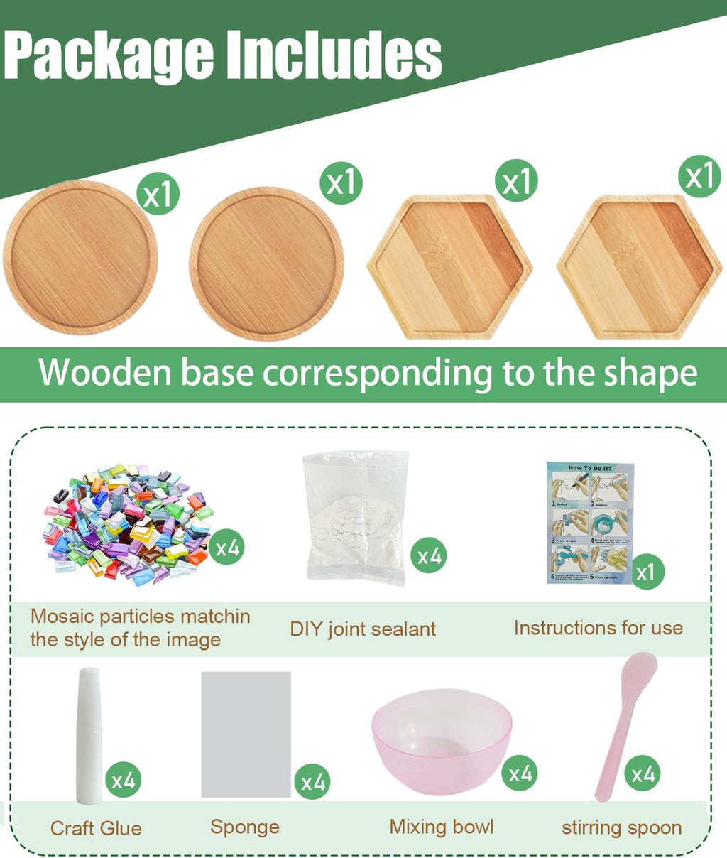 Kit de posavasos de mosaico para niños, paquete de 4