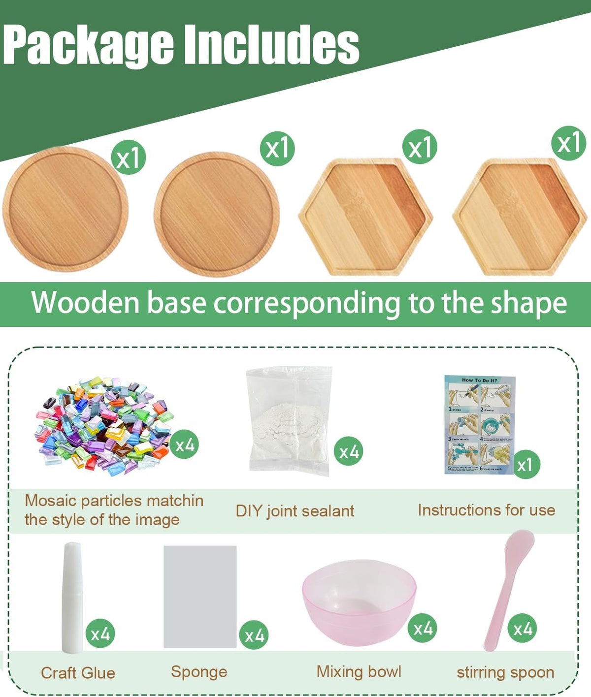 Kit de posavasos de mosaico para niños, paquete de 4