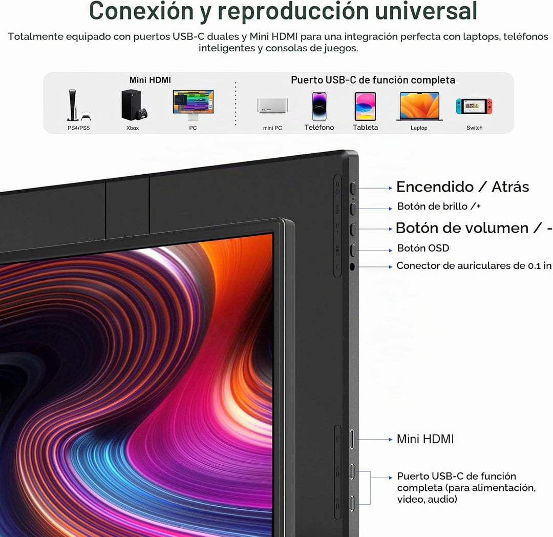 Anyuse Monitor portátil FHD 1920 × 1200 de 14 pulgadas \u2013 USB-C...