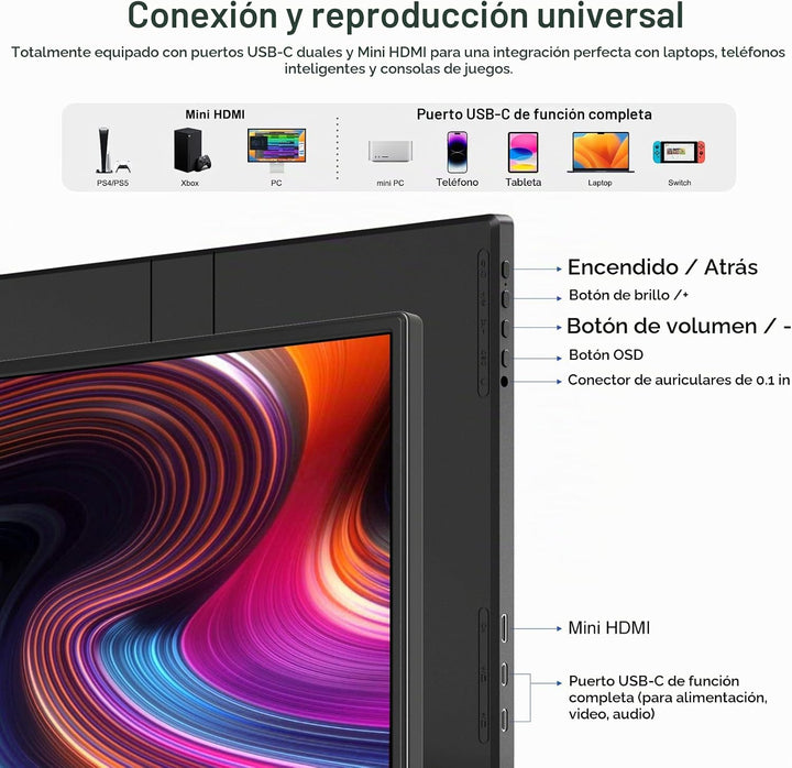 Anyuse Monitor portátil FHD 1920 × 1200 de 14 pulgadas \u2013 USB-C...