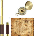 Telescopio monocular pirata con brújula de bolsillo de mapa del tesoro - Catalejo plegable para conjunto de accesorios de fiesta