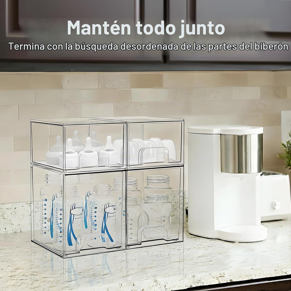 Organizador de Almacenamiento para Botellas de Bebé: Cajones Apilables de Acrílico