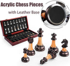 Juego de ajedrez grande de 16 pulgadas/16.5 in de tablero de madera plegable con piezas de ajedrez acrílico ponderadas de lujo, tamaño King de 3.5 pulgadas con ranuras de almacenamiento para adultos, regalo de jubilación de inauguración de la casa