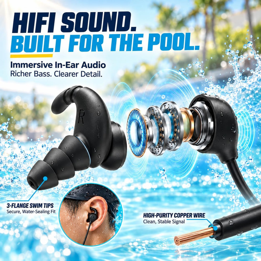 Tayogo Combo de música de natación T6+W18 – Reproductor MP3 de natación impermeable + transmisor Bluetooth | No es necesario descargar música, compatible con Spotify, nadar con tu aplicación Stream