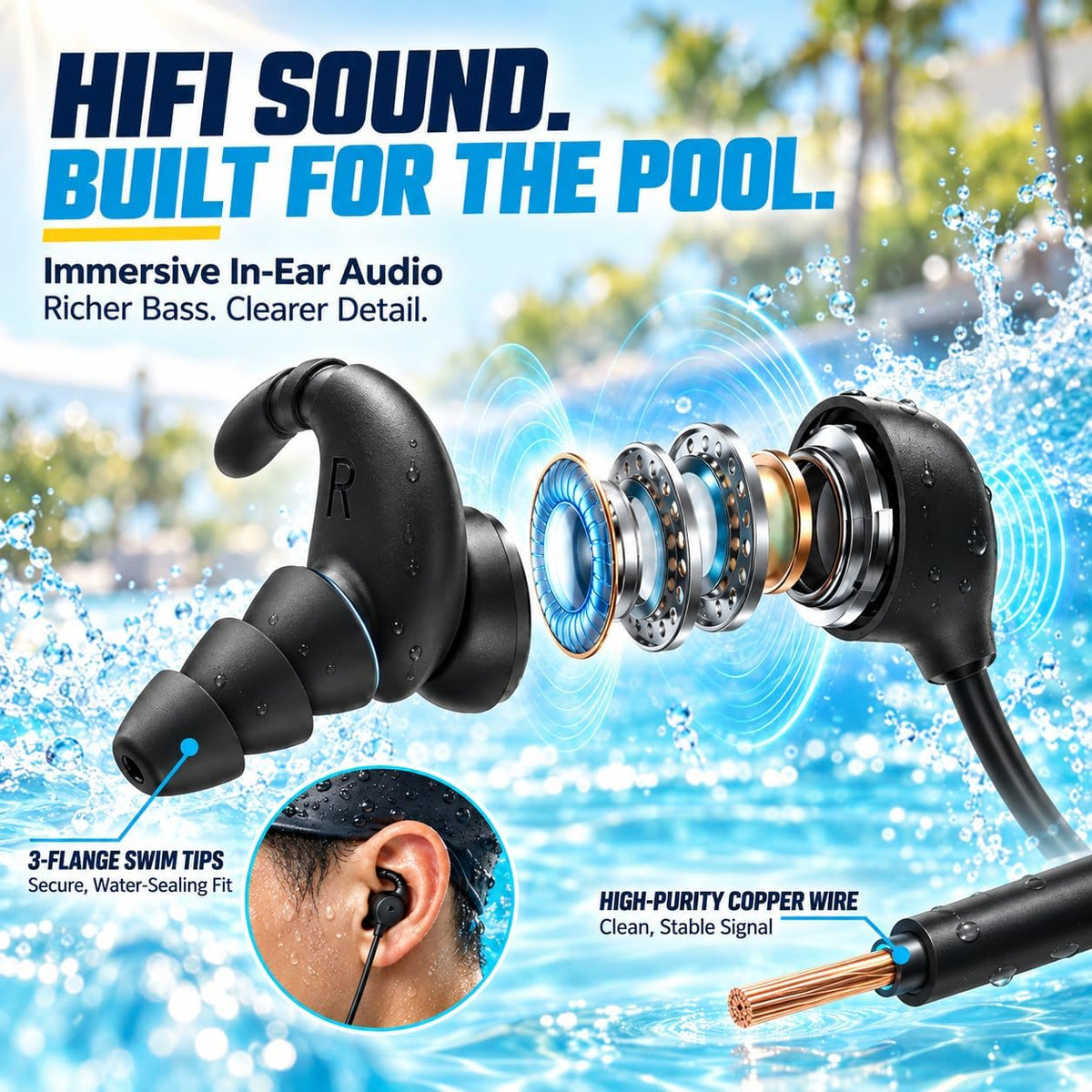 Tayogo Combo de música de natación T6+W18 – Reproductor MP3 de natación impermeable + transmisor Bluetooth | No es necesario descargar música, compatible con Spotify, nadar con tu aplicación Stream