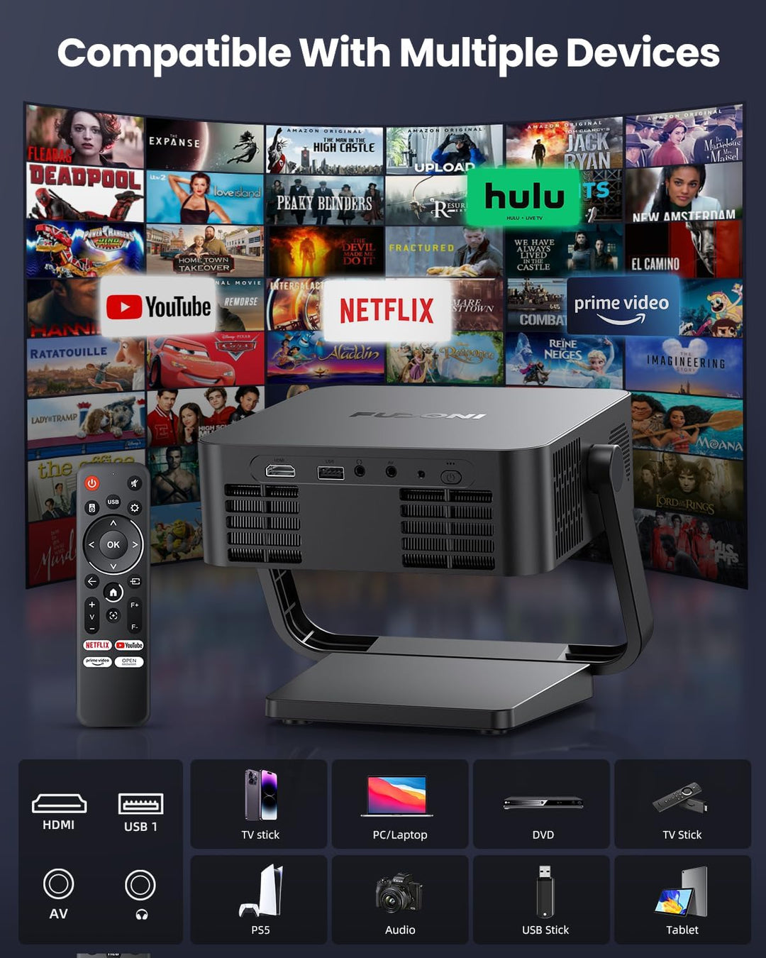 [Aplicaciones de Netflix integradas] Proyector inteligente FUDONI c...