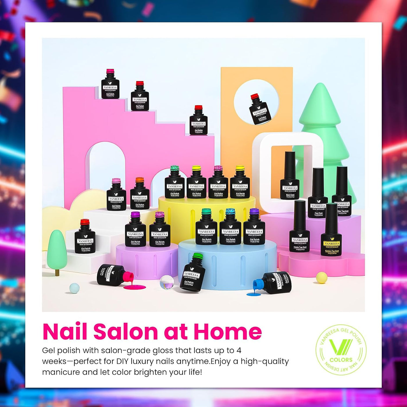 VANREESA Juego de 24 esmaltes de uñas de gel de neón, colores brill...