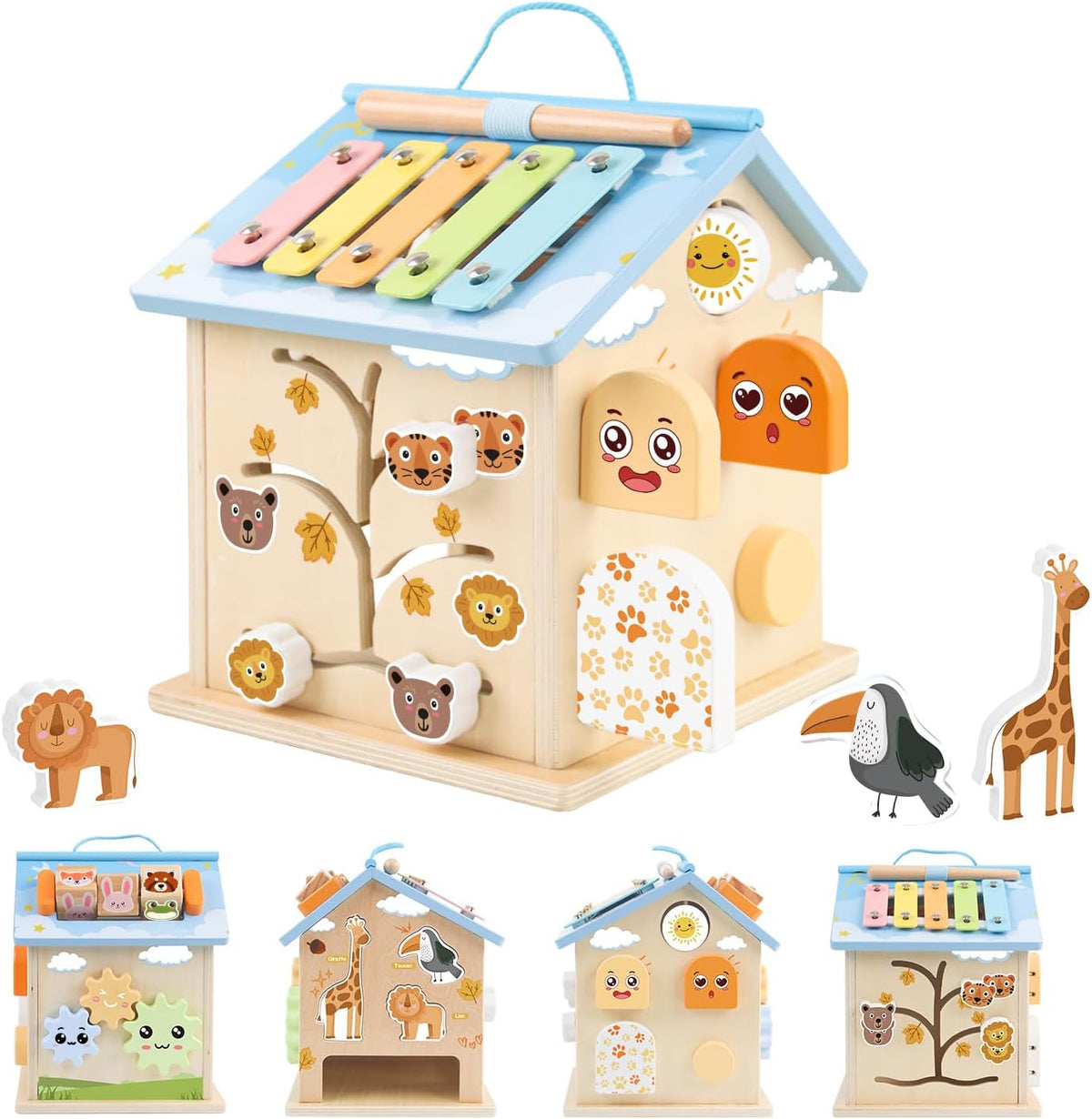 Cubo de actividades de madera 8 en 1, juguetes Montessori para niños de 6