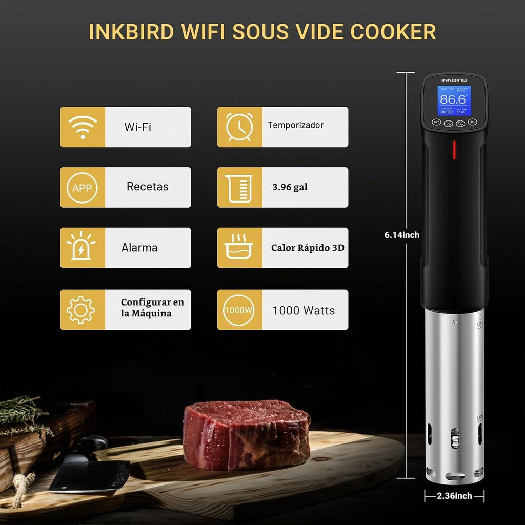 INKBIRD WIFI Sous Vide Cooker y 44 piezas de bomba selladora al vacío Sous Vide Kits de inicio con 30 bolsas de Sous Vide, recetas en la aplicación, máquina Sous-Vide de 1000 W para bistec