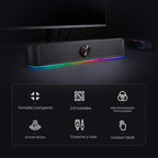 Redragon GS560 RGB Barra de sonido de escritorio, altavoz de computadora de 2.0 canales con barra de iluminación dinámica sincronizada con audio-luz/pantalla, retroiluminación con control táctil y