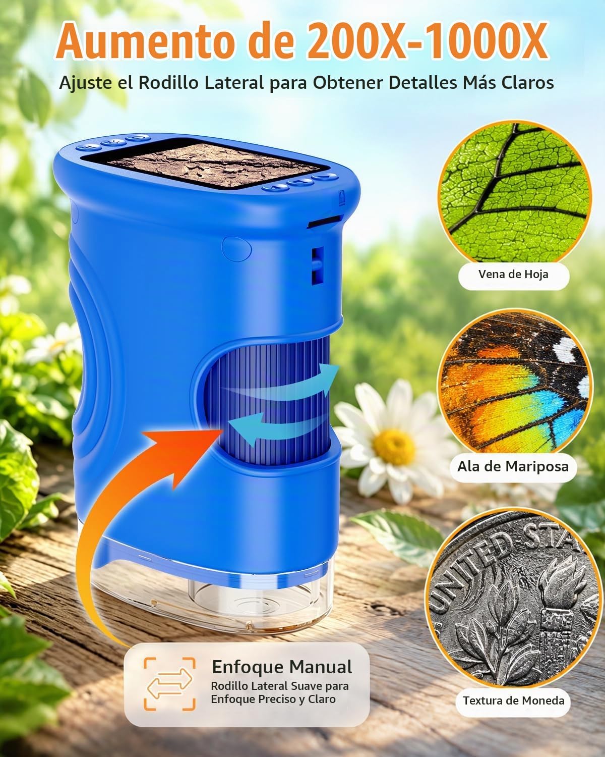 Microscopio portátil digital 1000X para niños, juguetes y regalos