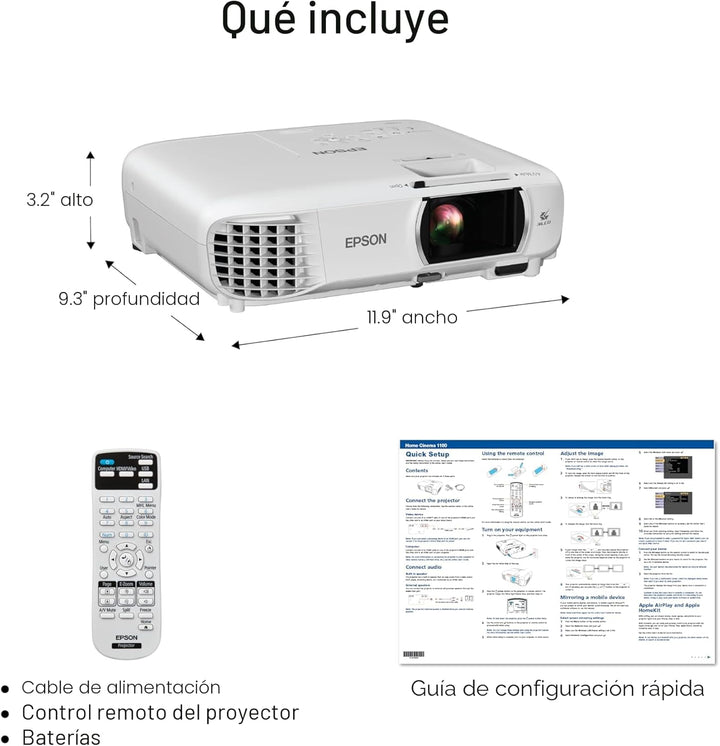 Epson Home Cinema 1100 Proyector inalámbrico de 3 chips 3LCD de 108...