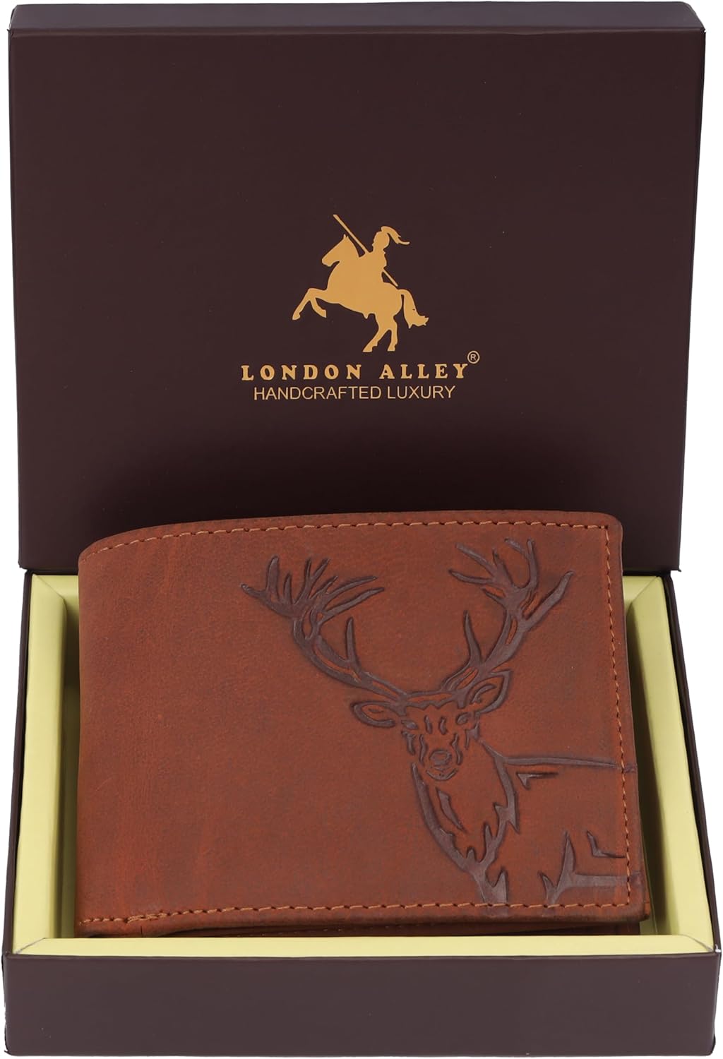 LONDON ALLEY Monedero de cuero vintage marrón estilo alce para homb...