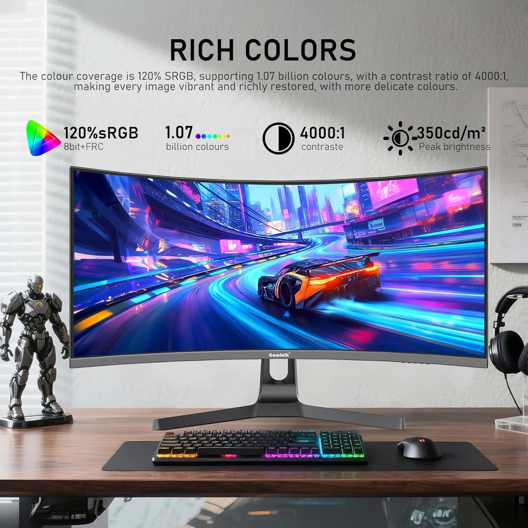 Gawfolk Monitor de computadora para juegos de 34 pulgadas ultra anc...