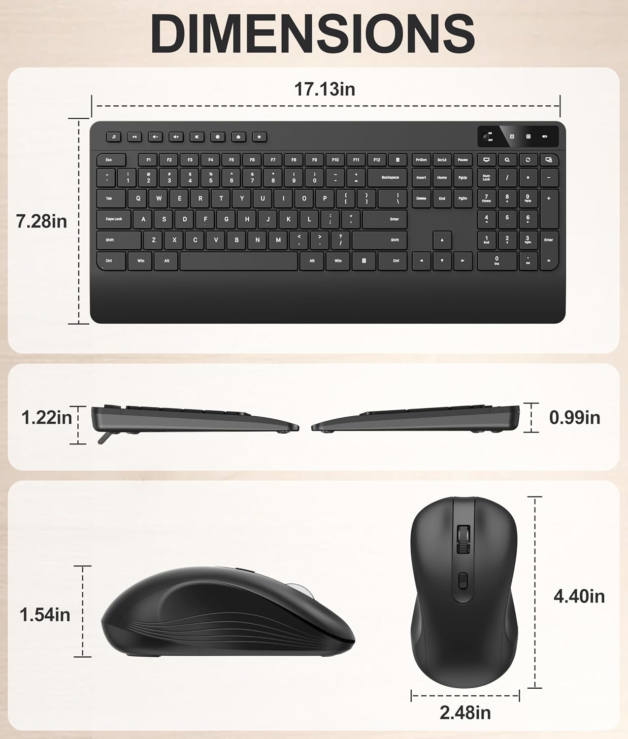 Combo silencioso de teclado y mouse inalámbricos: mouse silencioso...