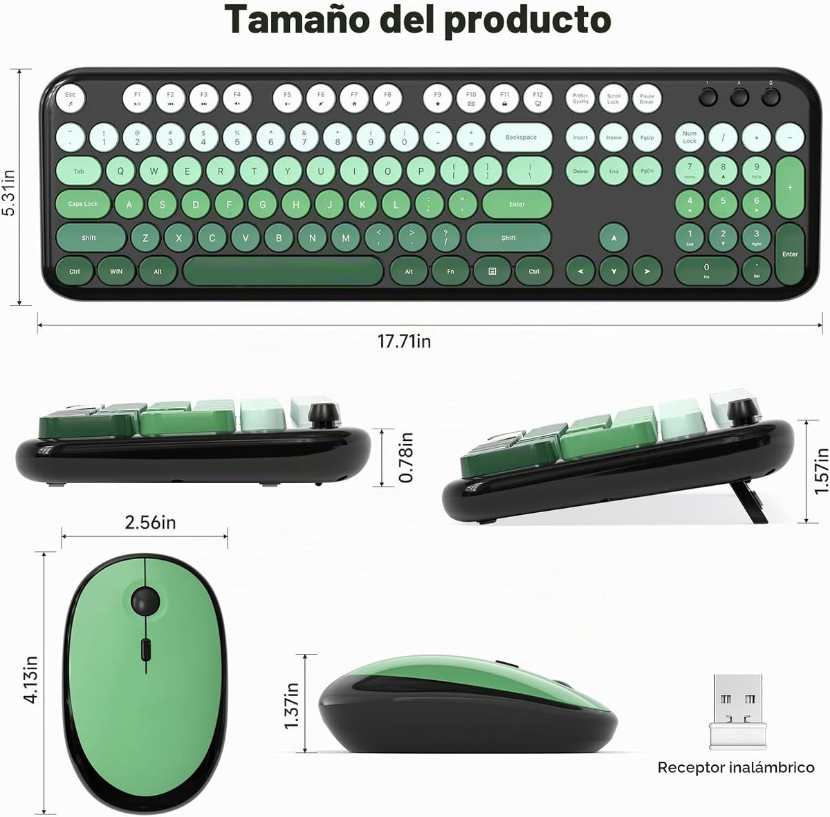 MOFII Combo de teclado y mouse inalámbricos, teclado retro de 2.4 G...
