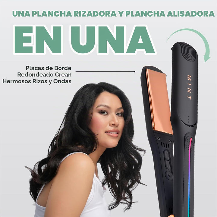 MINT MIRA - Plancha de titanio para alisar el cabello y rizador de...