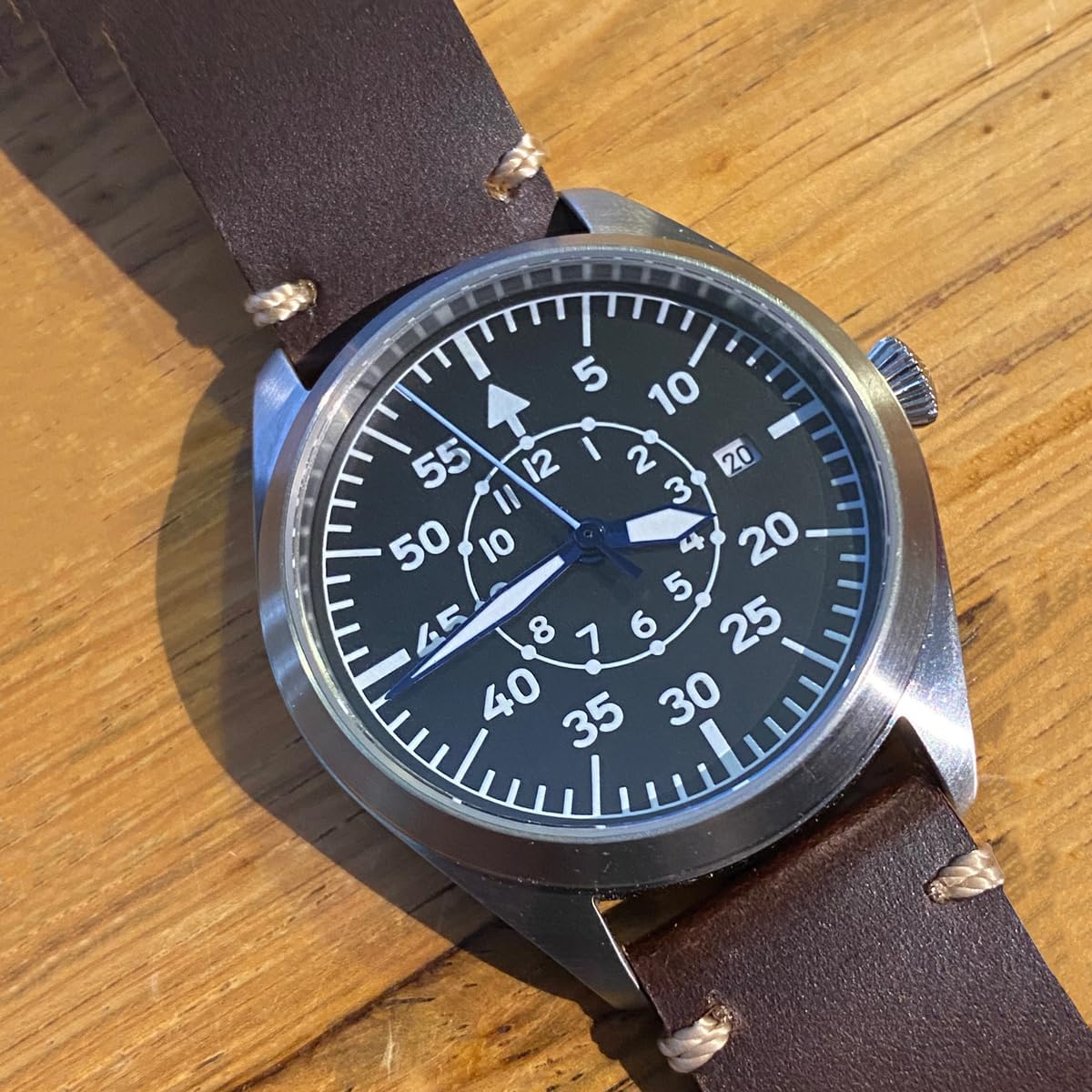 Boyarca Pilot Watch - Reloj de pulsera de aviador para hombre, movimiento automático, retro, caja de acero inoxidable con luminoso impermeable