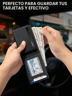 Billetera para hombre con bloqueo RFID minimalista para 12-14 tarjetas | Cartera inteligente delgada y plegable con ventana para identificación y ranura para efectivo, bolsillo frontal, estuche