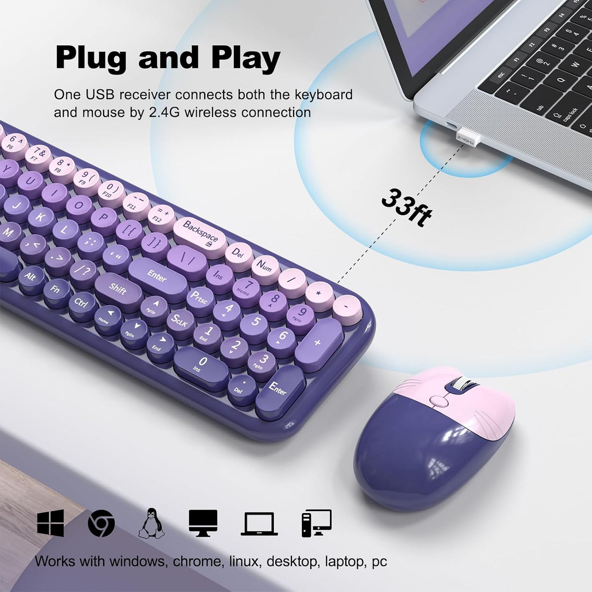 Combo de teclados inalámbricos y ratón, juego de teclado inalámbric...