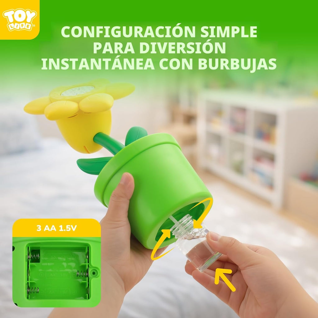 TOY Life Máquina de burbujas Daisy con luces LED y música, juguete de
