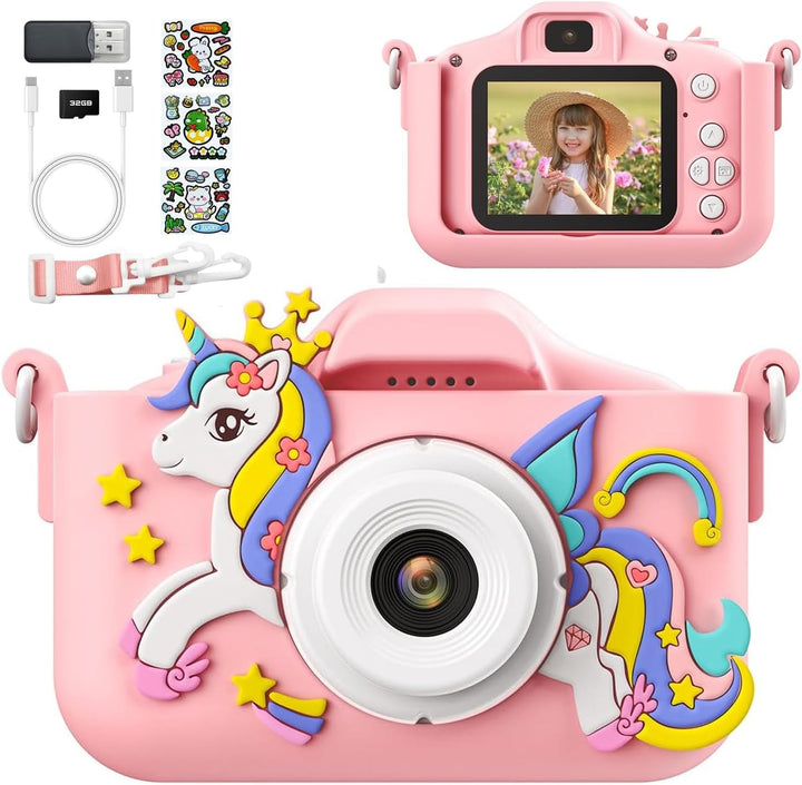 Cámara de unicornio rosa para niños, cámara digital para niños pequ...