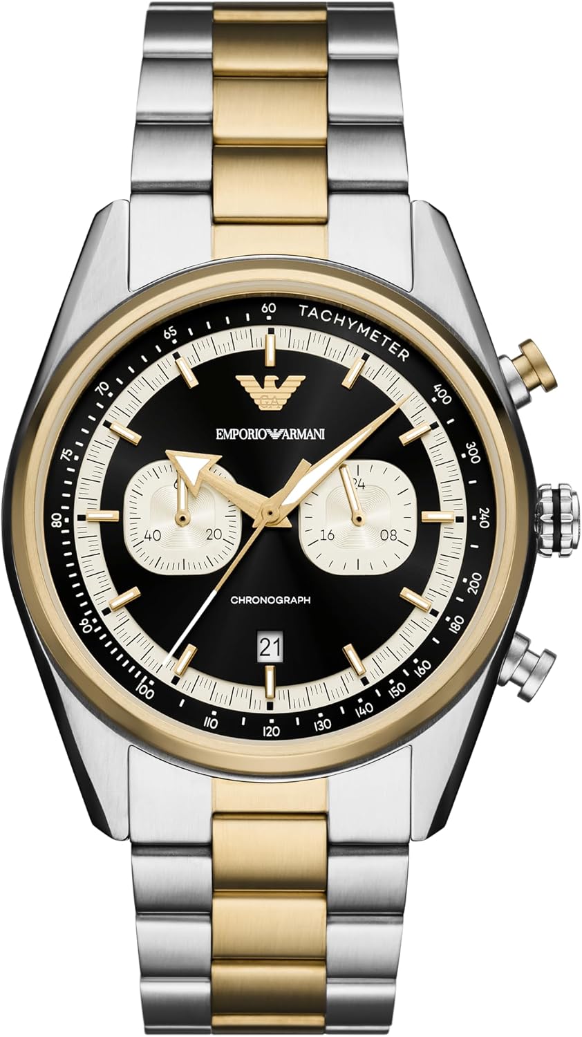Emporio Armani Reloj cronógrafo para hombre con correa de acero inoxidable o cuero; reloj de vestir para hombre