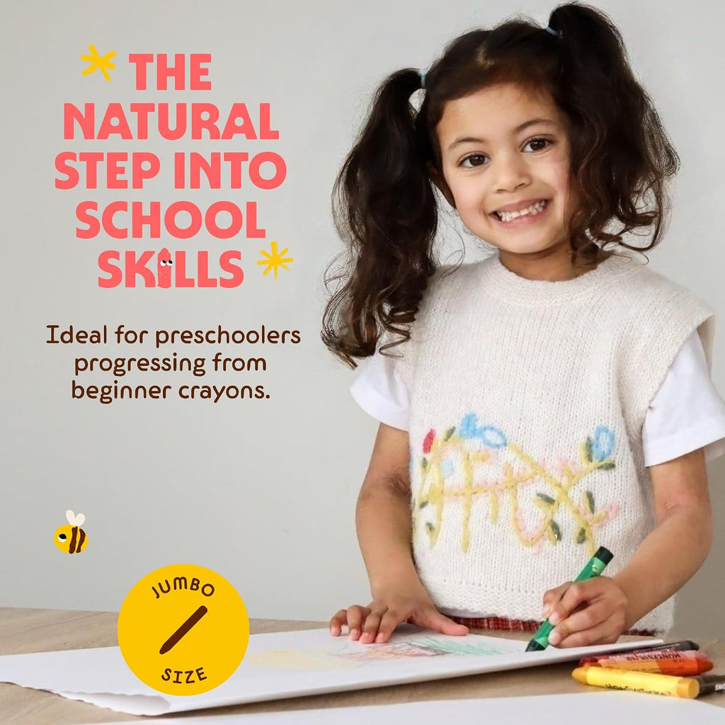 Honeysticks Crayones Jumbo (16 unidades) - Crayones no tóxicos - 100% pura cera de abejas y colores de grado alimenticio - 16 colores brillantes - Grandes, fáciles de sostener y usar - Suministros de