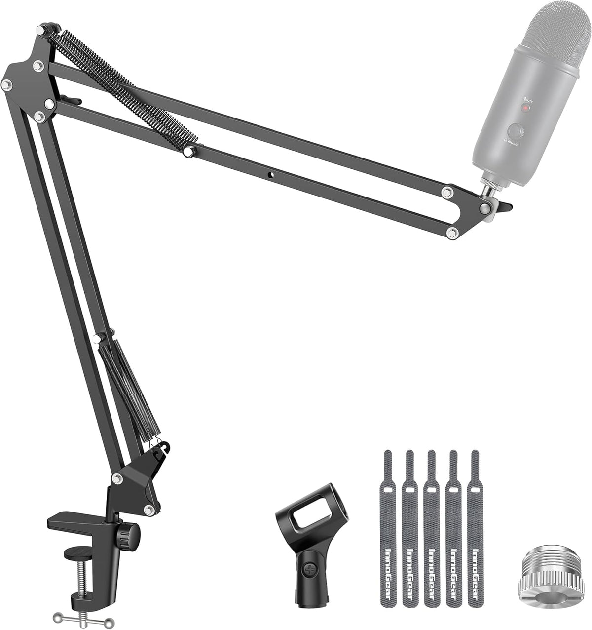 InnoGear Soporte de micrófono con brazo de brazo para Blue, Negro, Brazo de micrófono extendido