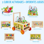 Cubo de actividades de madera 7 en 1, juguete Montessori, juguete educativo multipropósito de aprendizaje para bebé niño pequeño niño de 1+ año, regalo de primer cumpleaños para niño, laberinto de