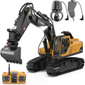Juguete de excavadora a control remoto 3 en 1 de 14 canales, juguete de excavadora RC para niños de 3 a 12 años con cubo, garra, taladro de 2.4 GHz, vehículos de construcción completamente funcionales, juguetes de regalo para niños de 6, 7, 8, 9, 10 años