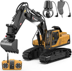 Juguete de excavadora a control remoto 3 en 1 de 14 canales, juguete de excavadora RC para niños de 3 a 12 años con cubo, garra, taladro de 2.4 GHz, vehículos de construcción completamente funcionales, juguetes de regalo para niños de 6, 7, 8, 9, 10 años