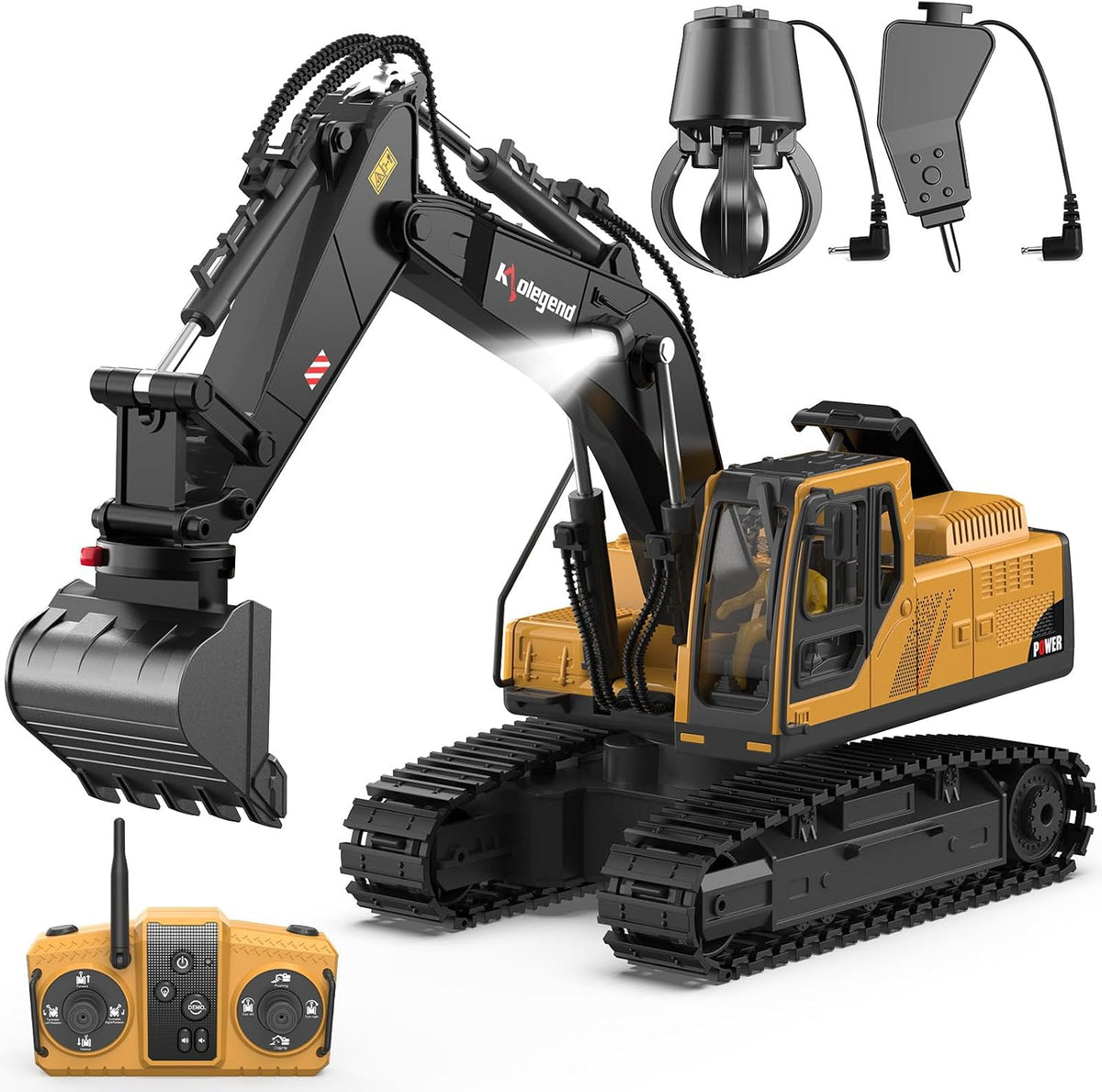 Juguete de excavadora a control remoto 3 en 1 de 14 canales, juguete de excavadora RC para niños de 3 a 12 años con cubo, garra, taladro de 2.4 GHz, vehículos de construcción completamente funcionales, juguetes de regalo para niños de 6, 7, 8, 9, 10 años
