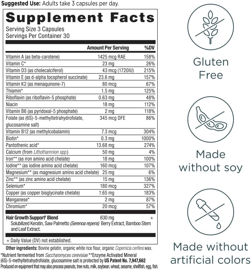 Ancient Nutrition Multivitamínico para el crecimiento del cabello \...