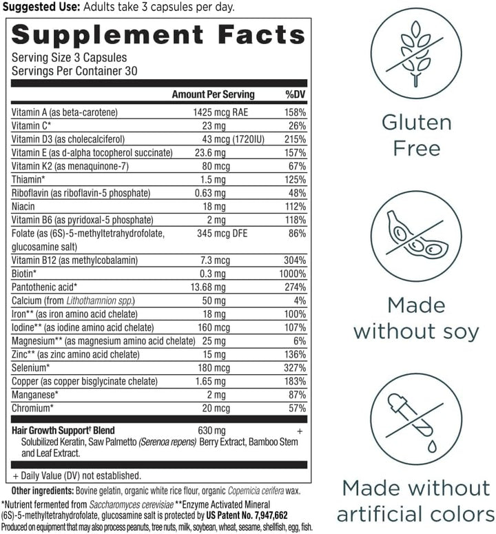 Ancient Nutrition Multivitamínico para el crecimiento del cabello \...