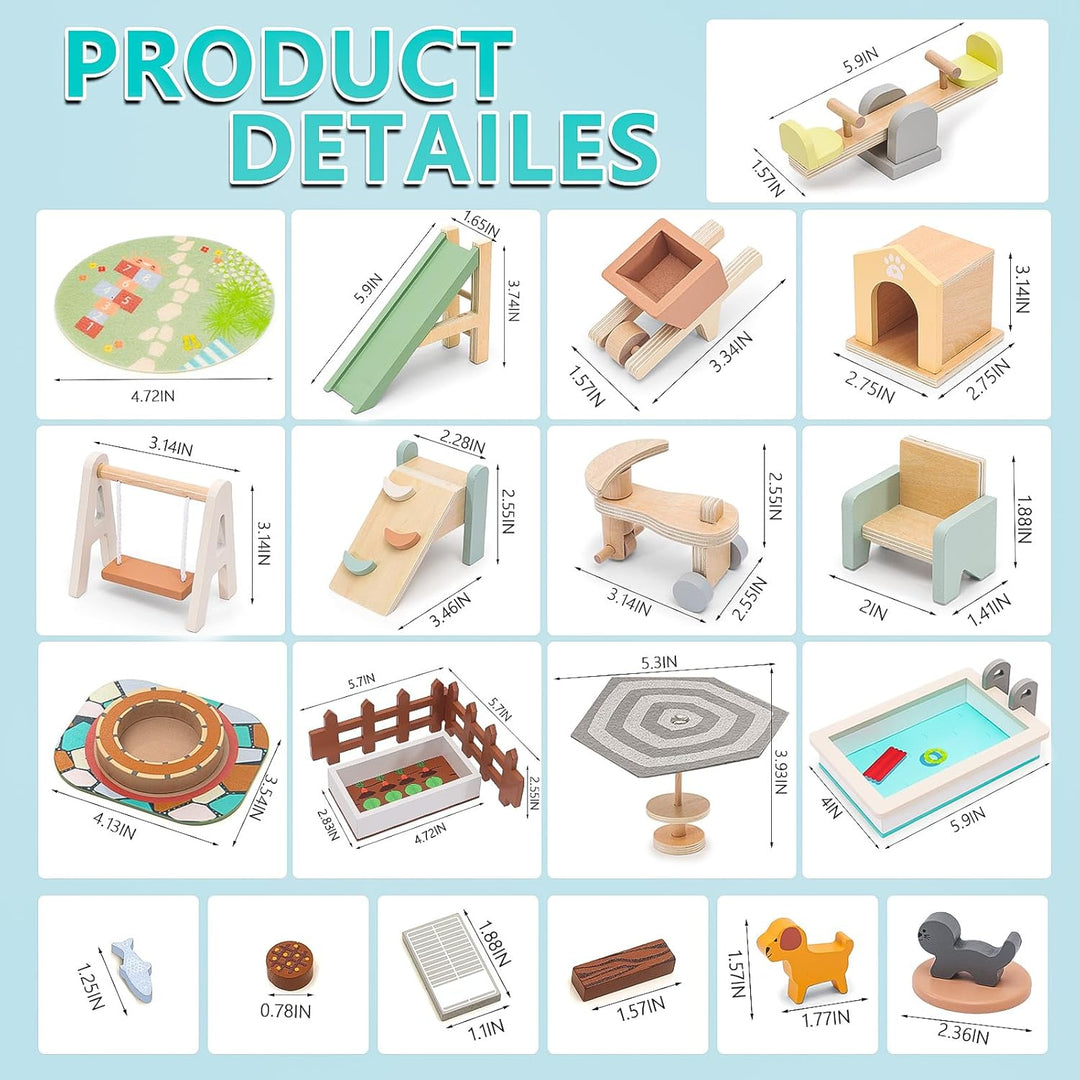 HAPGFS Casa de muñecas de madera, muebles y accesorios para exterio...