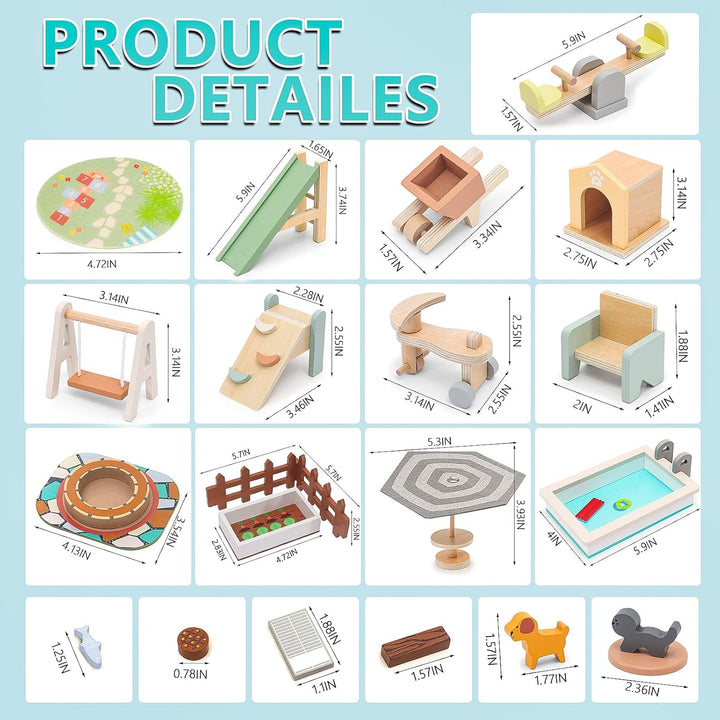 HAPGFS Casa de muñecas de madera, muebles y accesorios para exterio...