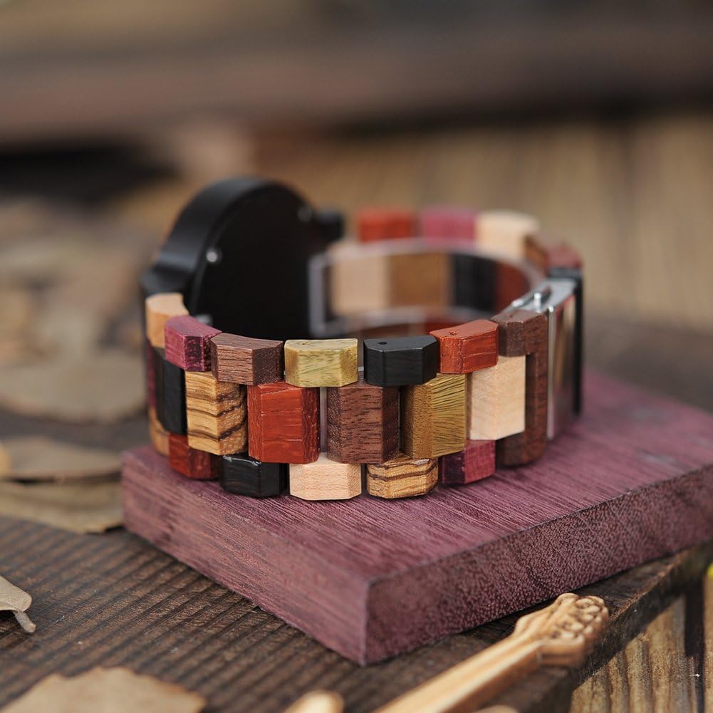BOBO BIRD Relojes de madera coloridos relojes de pulsera de madera para semana y fecha, multifunción, hecho a mano, reloj de cuarzo, cronógrafo deportivo, reloj de pulsera único para hombres y mujeres
