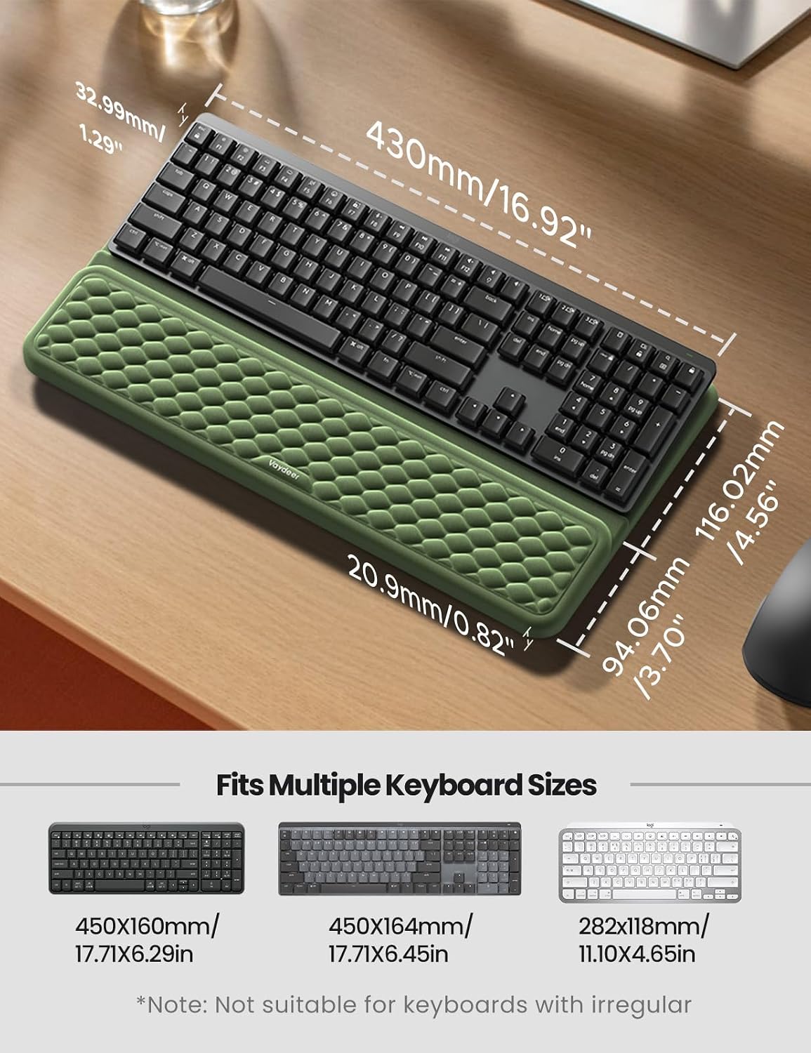 Vaydeer Reposamuñecas con soporte para teclado, almohadilla de soporte para muñeca de computadora, soporte ergonómico elevador de teclado con almohadilla para la muñeca, cojín de escritorio de espuma
