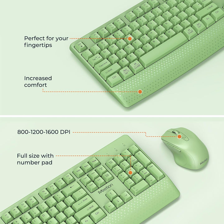 MEETION Teclado y mouse inalámbricos verdes, receptor USB de 2.4 G...